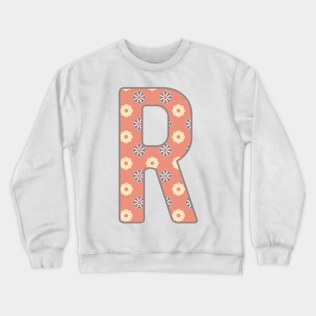 MONOGRAM LETTER R PINK FLORAL TYPOGRAPHY DESIGN Crewneck Sweatshirt by Rhubarb Myrtle